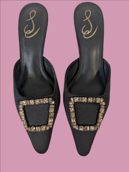 Sam Edelman Shoes - Sam Edelman "Brit" Black Satin Embellished Pointed-Toe Mule - Shoes Sz 8